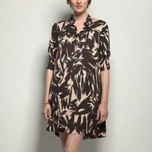 Dvf diane von furstenburg brown palm floral print silk‎ blend half sleeve dress